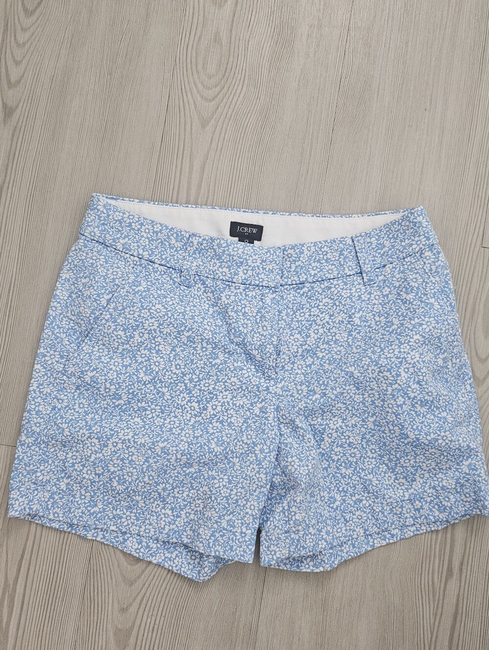 J. Crew Light Blue & White Floral Cotton Bermuda Shorts
